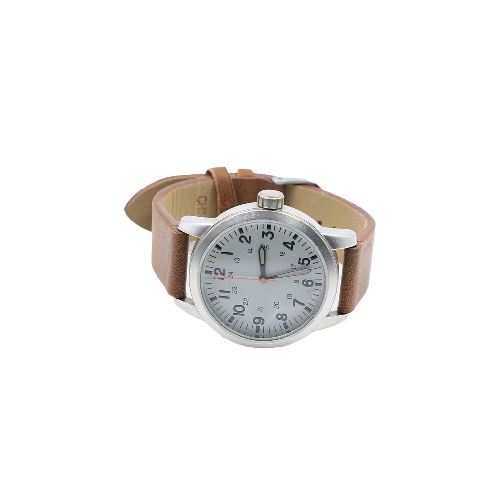 Men's Vegan Leather Band Watch with Matte Silver Tone Case and Easy Read Dial