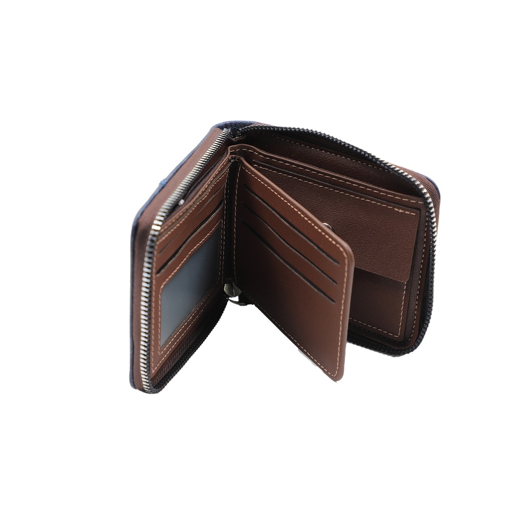 Men's Leather Wallet with Zipper, Retro Style, - Blue