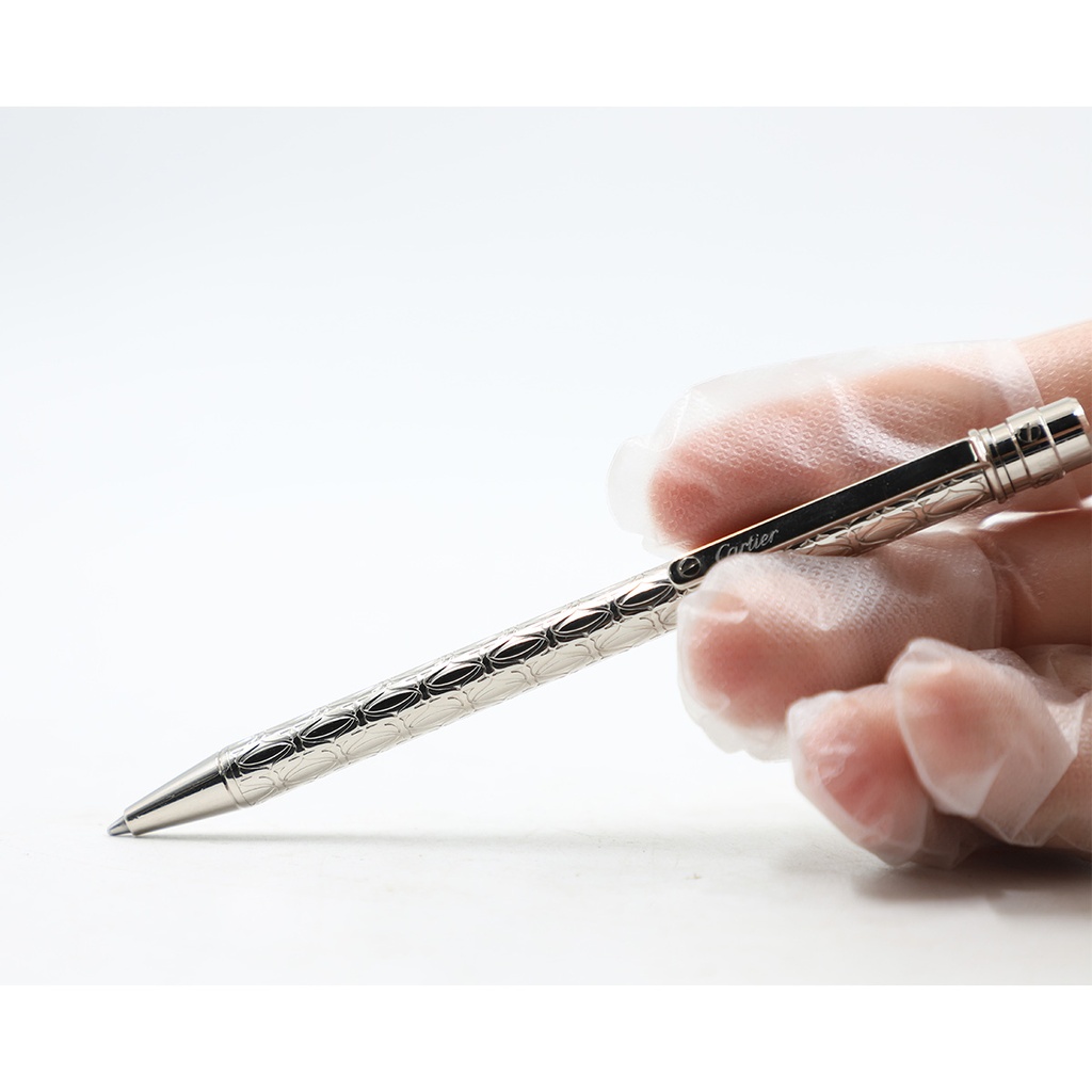 Santos de Cartier ballpoint pen, small model, palladium-finish C de Cartier motif metal body, palladium-finish screw and details