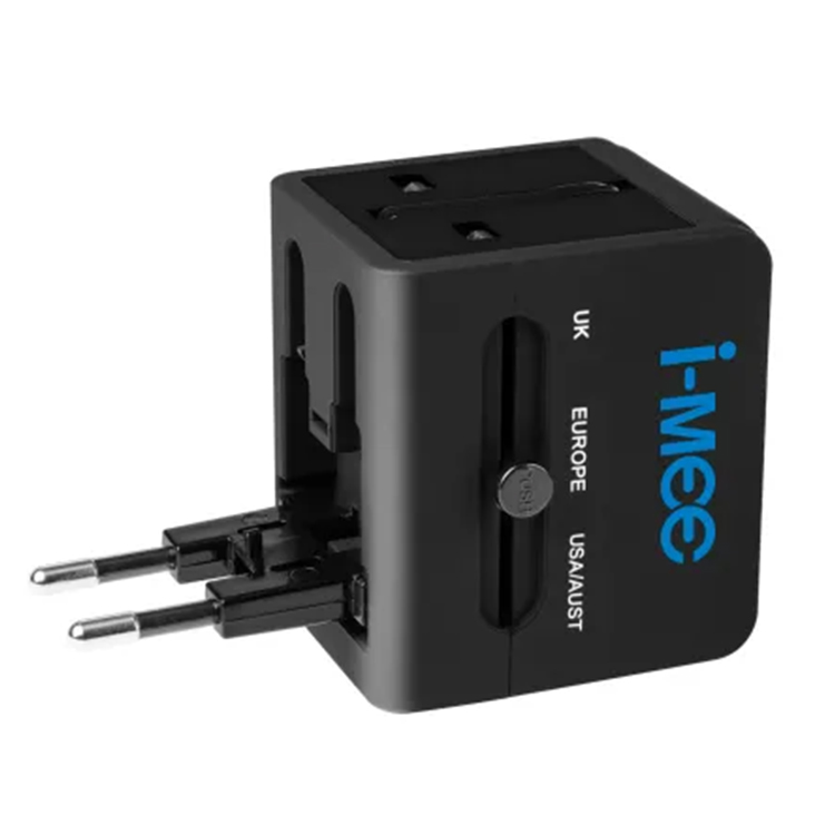 i-mee Universal All in One Power International Travel Adaptor USA/UK/EU/AUS Worldwide Wall Adapter Plug, 2 USB Charging Port for Apple, iPhone, iPad, Samsung, Huawei, Android Phones, Tablets and More