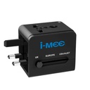 i-mee Universal All in One Power International Travel Adaptor USA/UK/EU/AUS Worldwide Wall Adapter Plug, 2 USB Charging Port for Apple, iPhone, iPad, Samsung, Huawei, Android Phones, Tablets and More