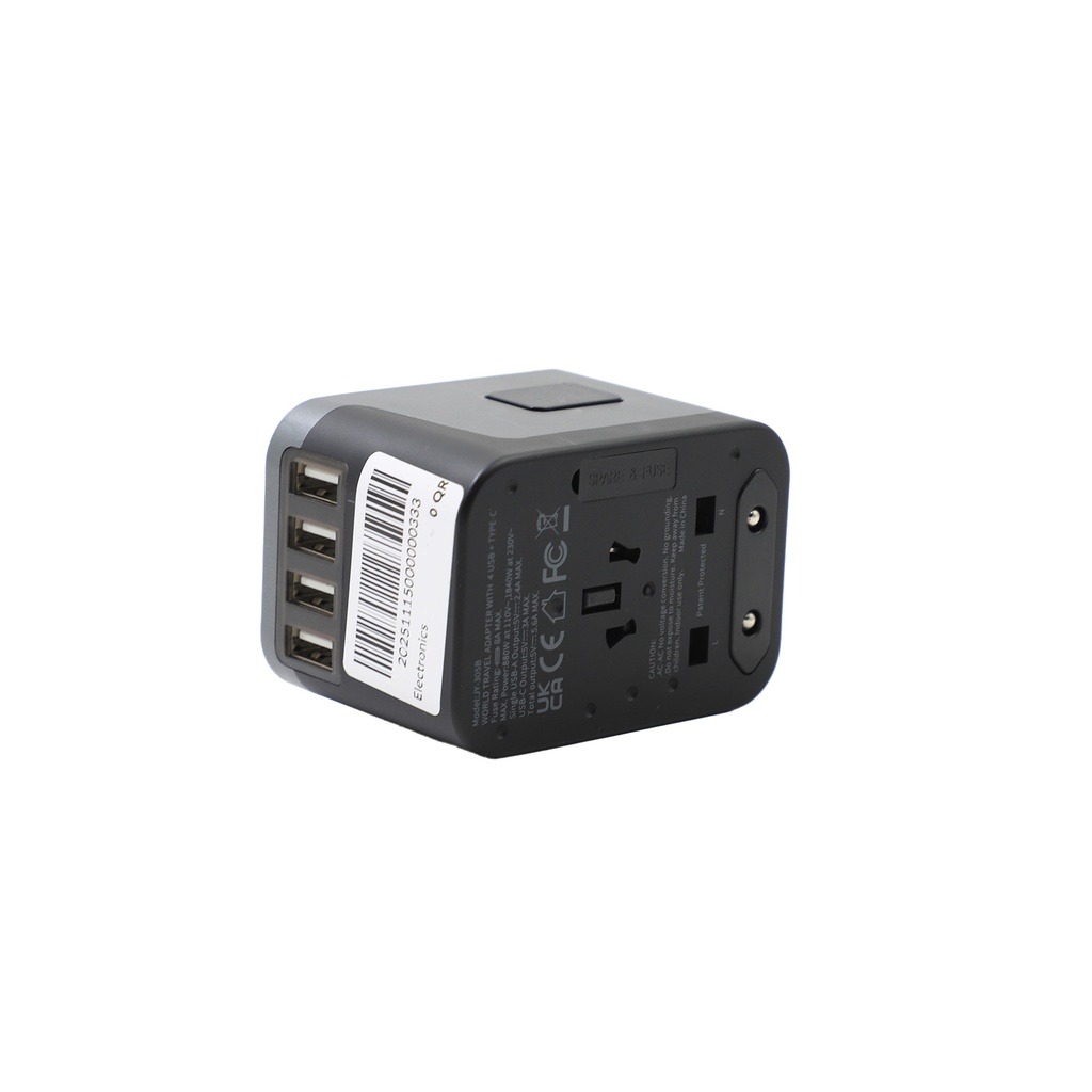 World Travel adapter with 3 usb +type -c