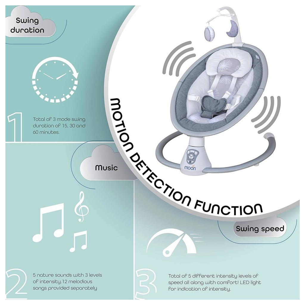 Moon Musical Baby Swing (Grey)