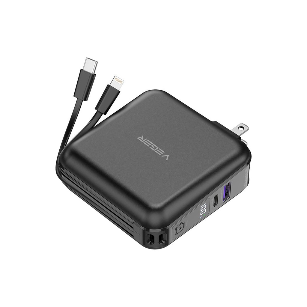 VEGER P15 Power Bank 15,000mAh C/PD/20W+QC3.0+Type C/Lightning - Black