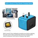 SAUNORCH Universal International Travel Power Adapter W/Smart High Speed 2.4A 4xUSB Wall Charger, European Adapter, Worldwide AC Outlet Plugs Adapters for Europe, UK, US, AU, Asia-Blue