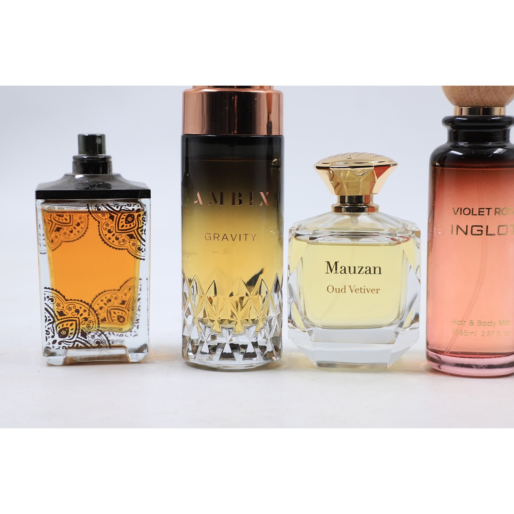 Mix Fragrance Used Perfume Set Ambix Gravity, Shaqra, Mauzan Oud Vetiver, Ehsas, Evidance,Violet Rose