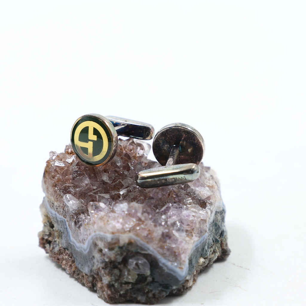 Giorgio Armani Sterling Silver 925 Green Yellow Cufflinks