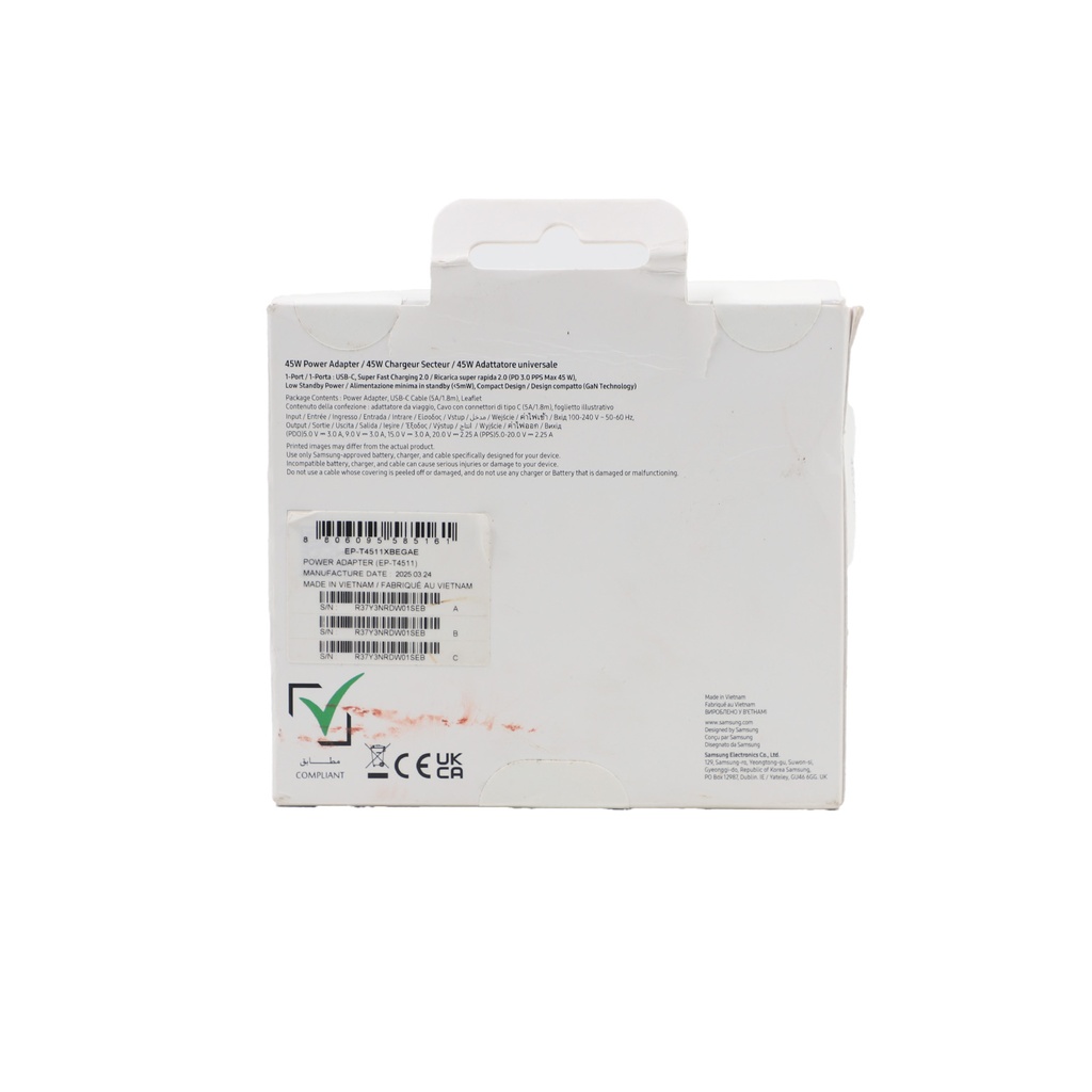 Samsung 45W PD Power Adapter with USB-C to USB-C 5A Cable / 1.8m / Fast Charging