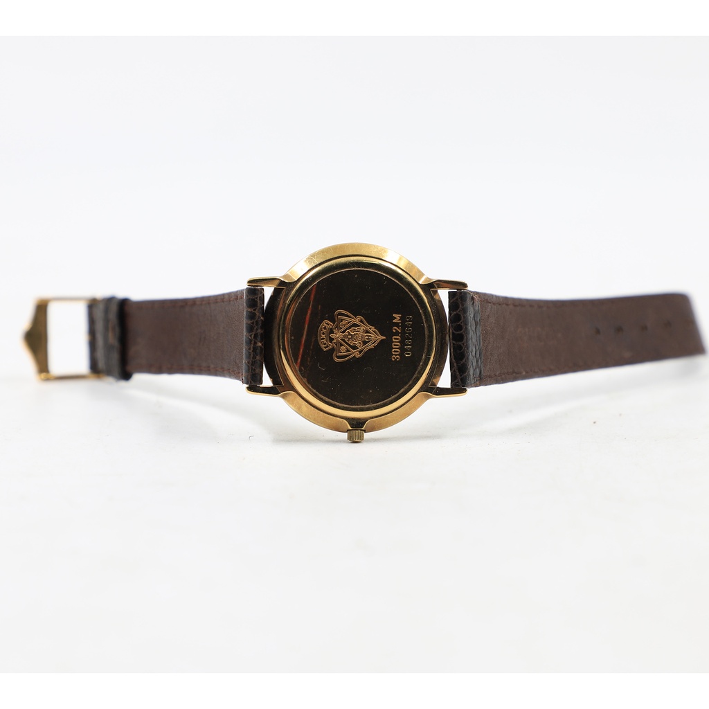 Gucci Gold-Plated Men's Quartz Dress Vintage Watch w/ Leather Band 3000.2 M
