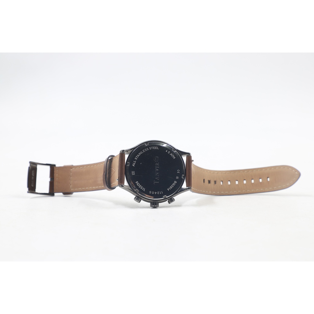 Fossil BQ2814 Fenmore Multifunction Stainless Steel/Leather Watch for Men, 44 mm Size, Gray