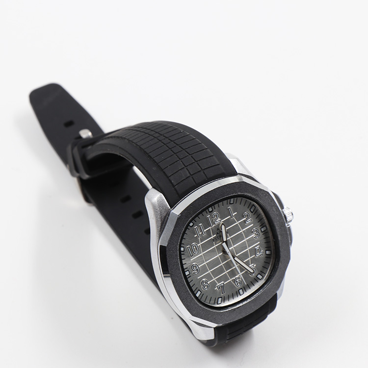 fitron mens black rubber wrist watch with grey dial and silver case