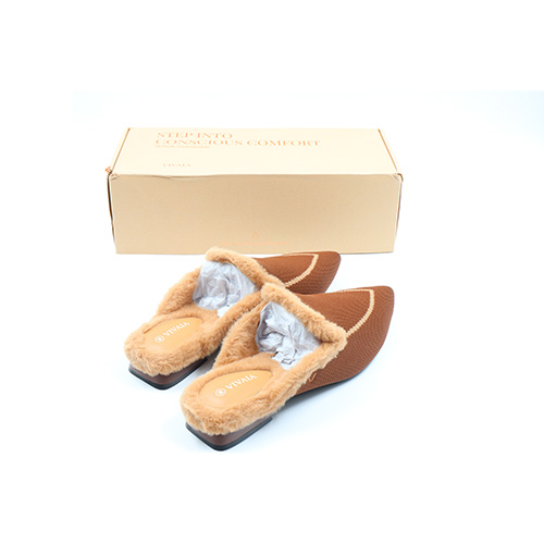 Vivaia Pointed-Toe Heeled Fluffy Mules
