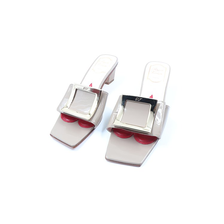 Roger Vivier, Love Metal Buckle Mules in Patent Leather Size: 39