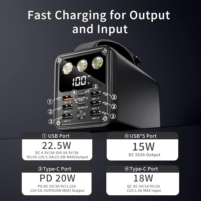 60000 mAh Power Bank & Light