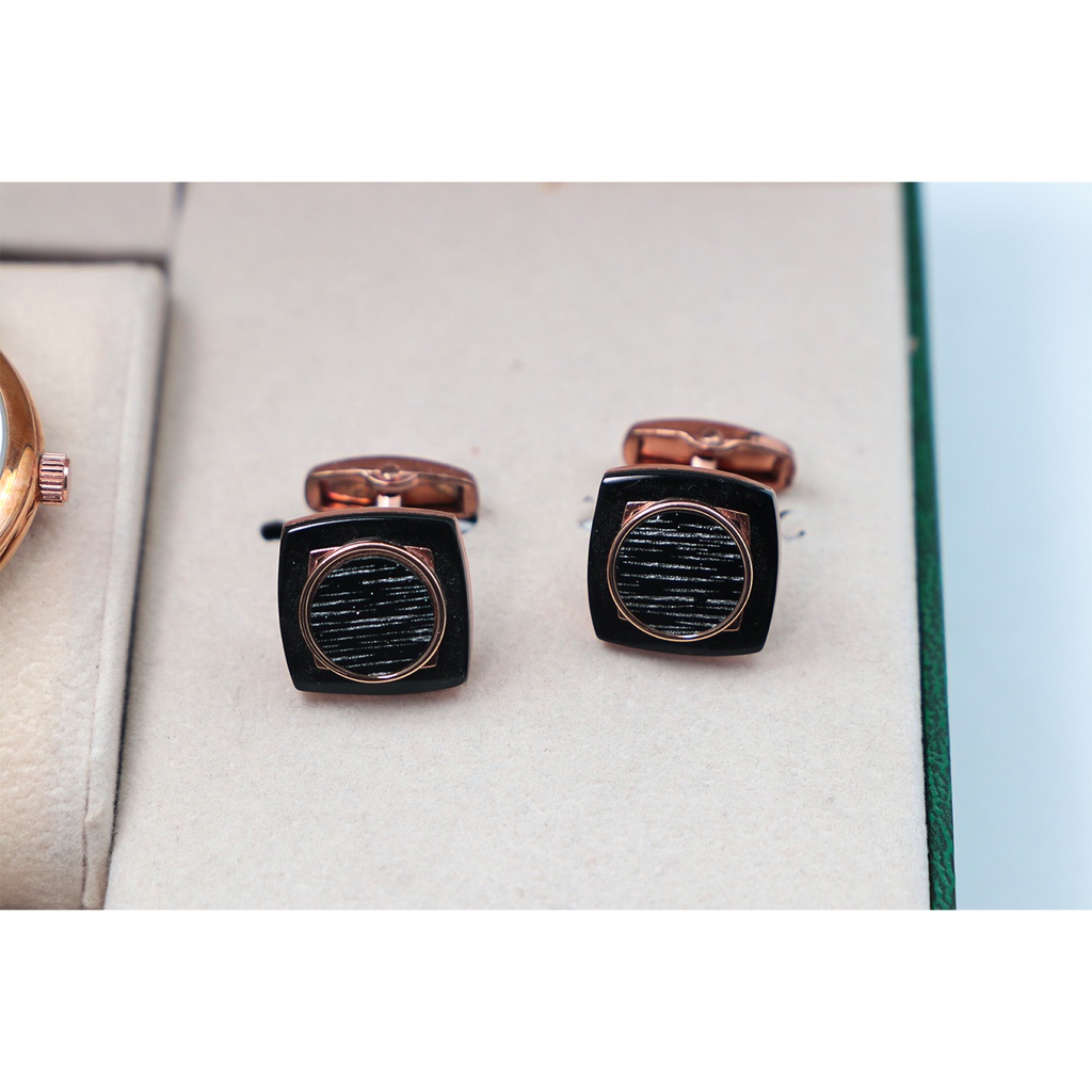 Beautiful Watch Gift Set, Cufflinks + Pen * Copper Color Diamon Deor