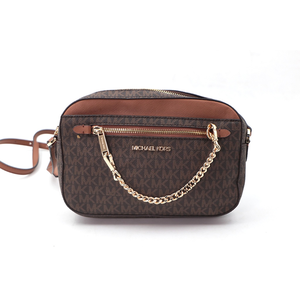 Michael Kors jet large Logo Crossbody Bag + Wallet Brown Gold Toned