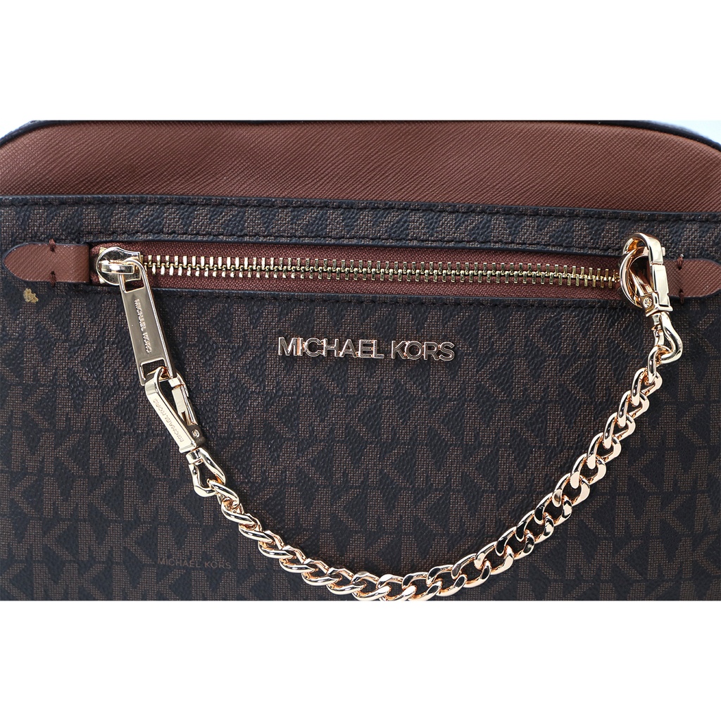 Michael Kors jet large Logo Crossbody Bag + Wallet Brown Gold Toned