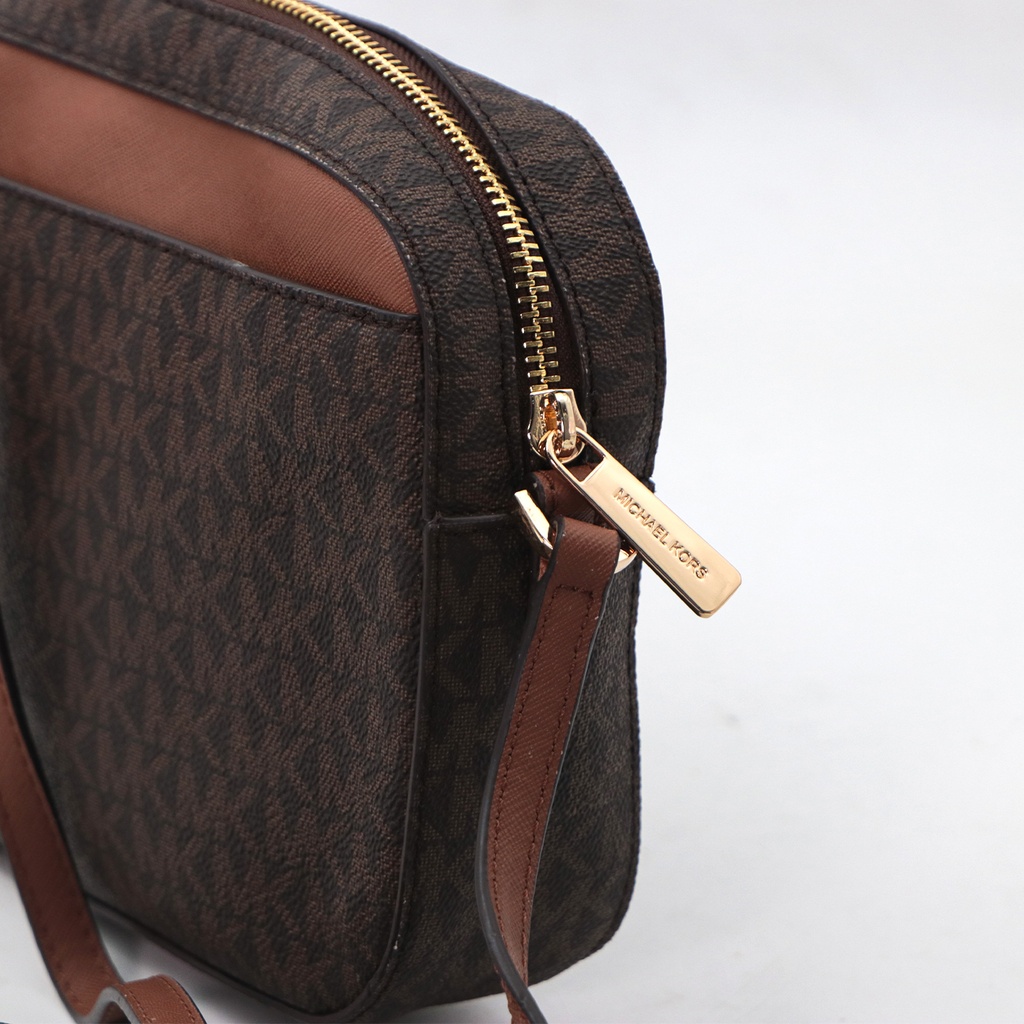 Michael Kors jet large Logo Crossbody Bag + Wallet Brown Gold Toned