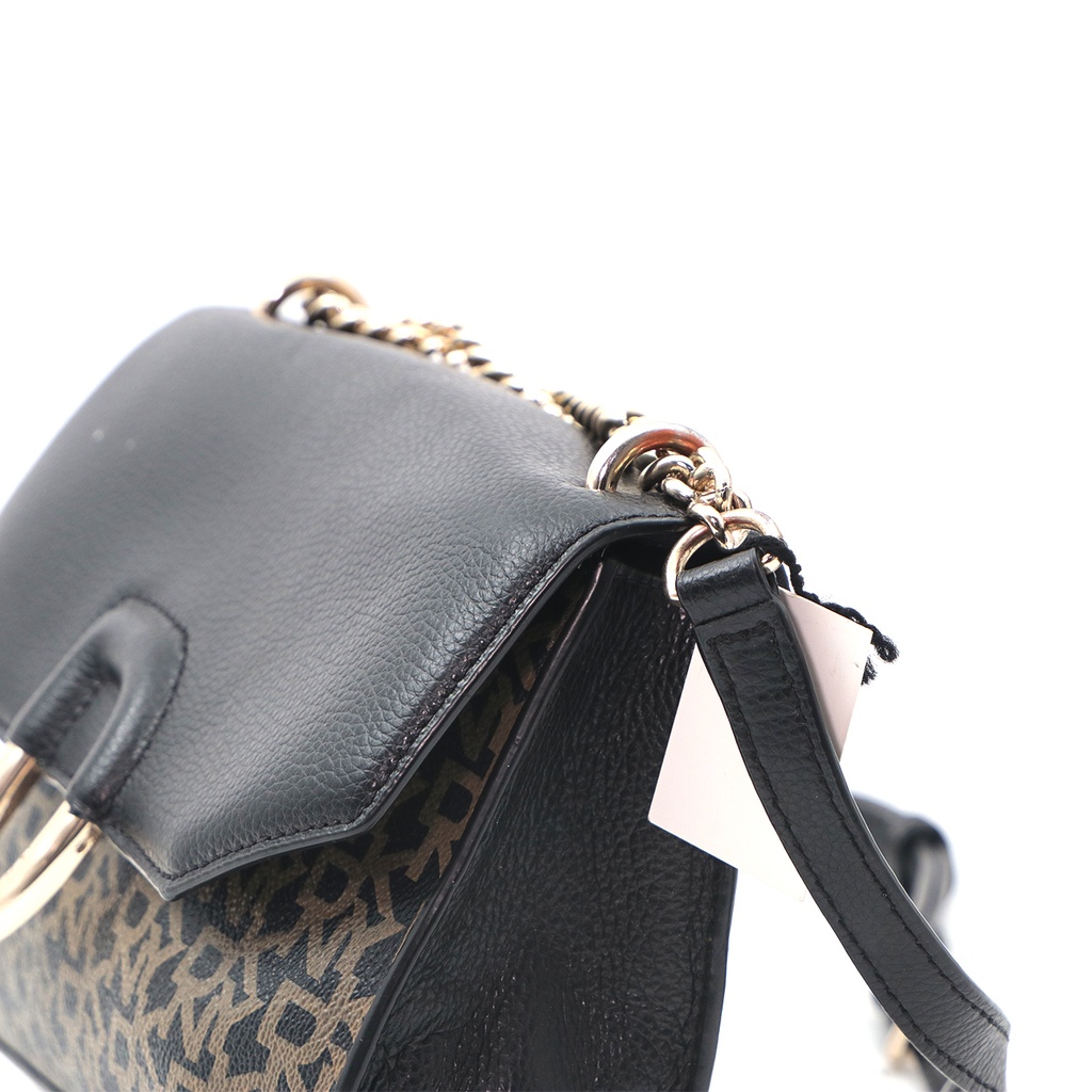 DKNY Black Signature PVC And Leather Von Flap Shoulder Bag