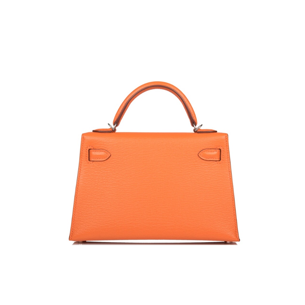 Hermès Orange Verso Sellier Mini Kelly 20cm of Chevre Leather with Palladium Hardware **Copy**