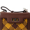 Michael Kors Karson Mini Bag Satchel woven Leather Brown Yellow Top Hand B3M