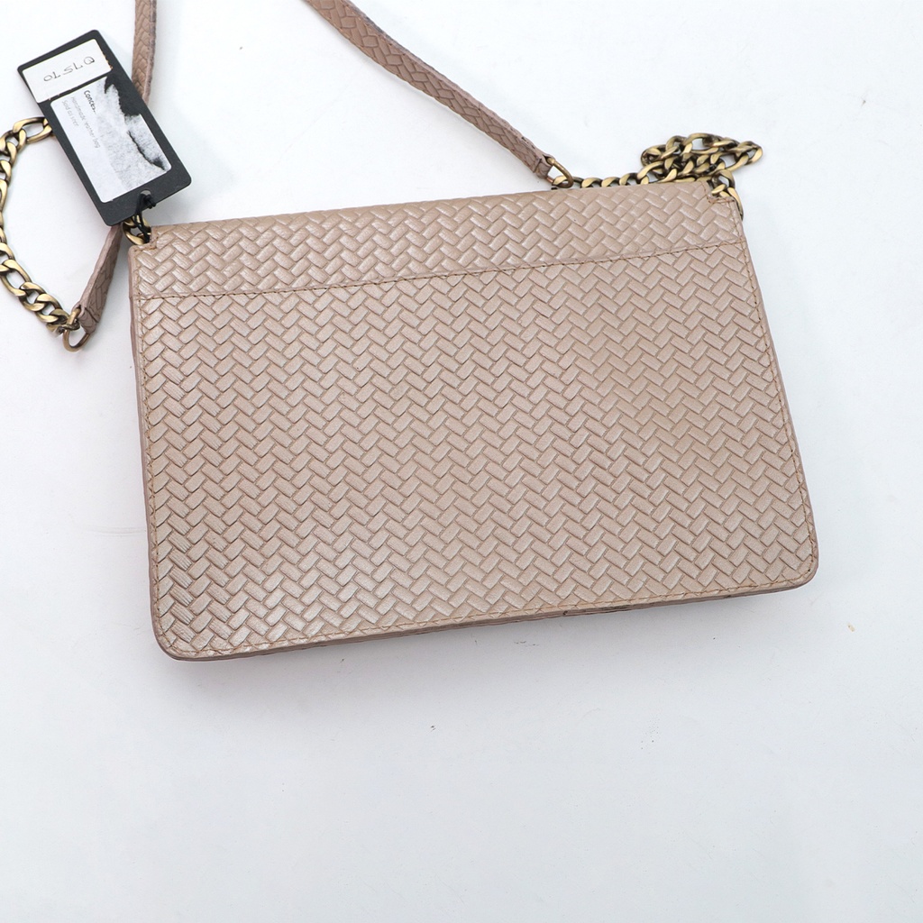 Tweed Cross Body Leather Bag with Leather Shoulder Straps Rest And Chain