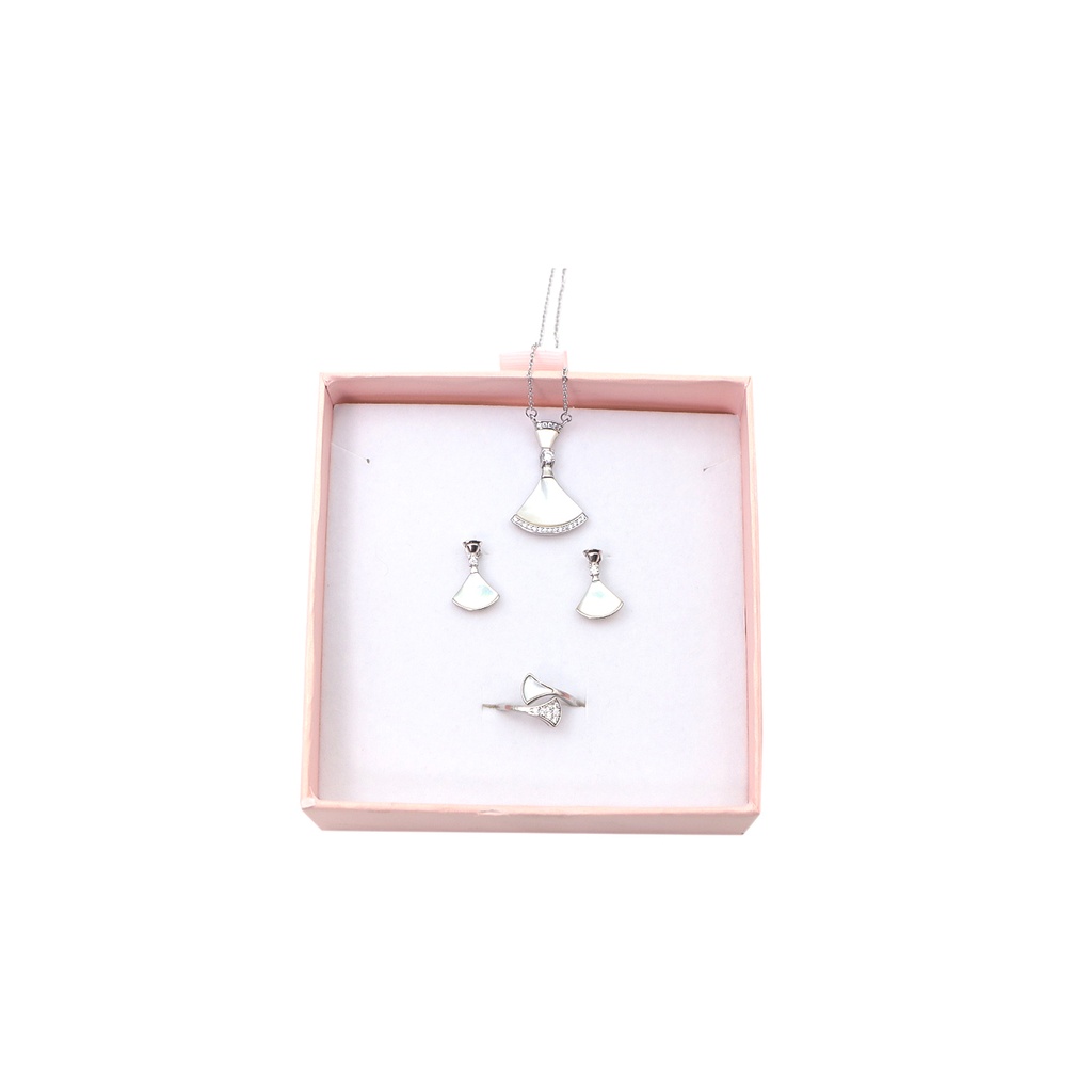BZQF Earring Necklace Ring Set White Jewelry