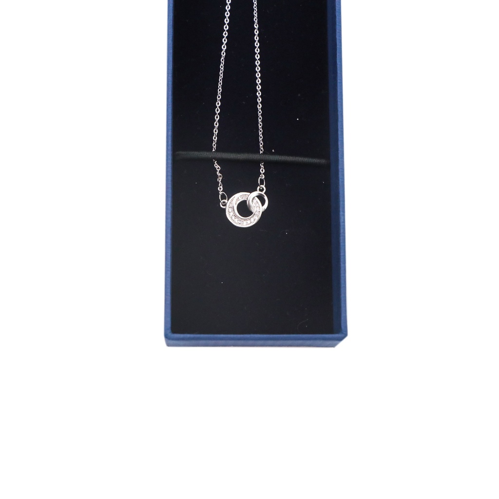 Swarovski Stone Necklace Pave Intertwined Circles Silver