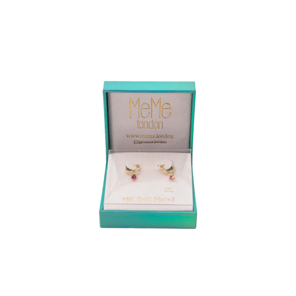 MEME LONDON Pink Drop Earrings 18 K Gold Plated