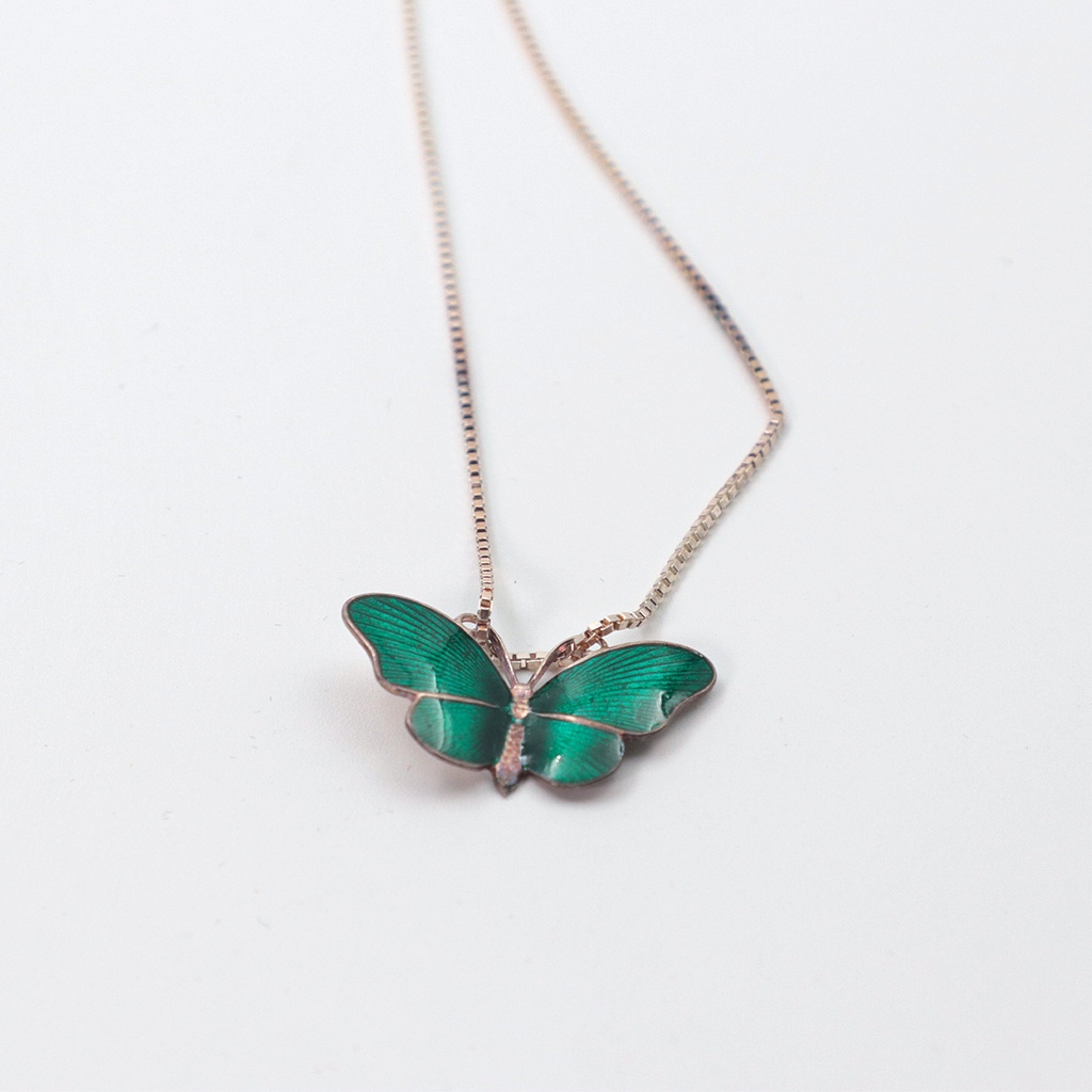 Butterfly Charm Necklace, Elegant Green Butterfly Necklace