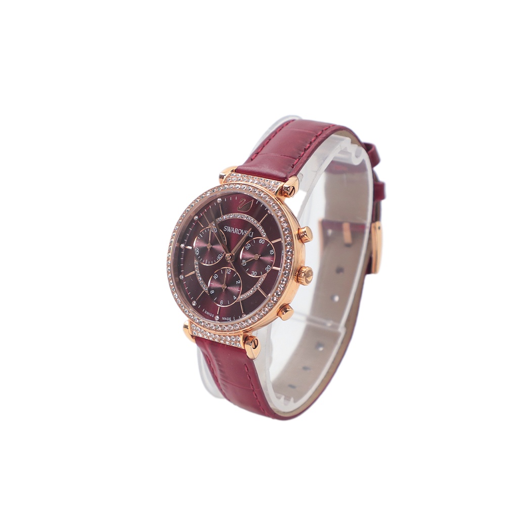 Swarovski Passage Chrono Red Dial leather Strap Watch for Women - 5580345