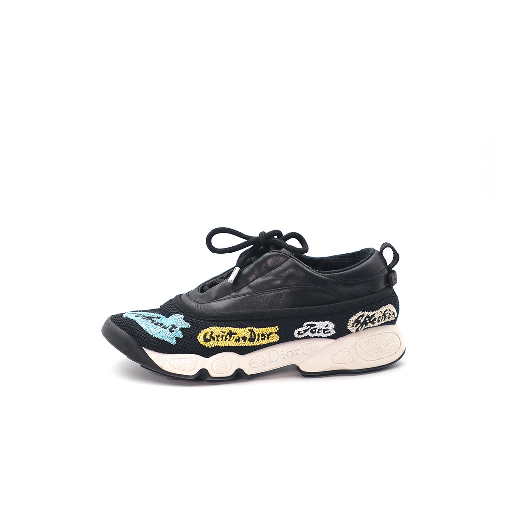 Dior  Black Leather And Mesh Fusion Lace Up Sneaker Size: 37