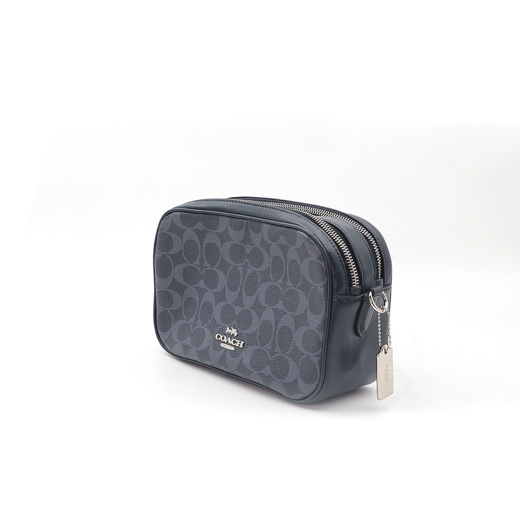 Coach Navy Blue Signature Coated Canvas And Leather Jes Camera Crossbody Bad