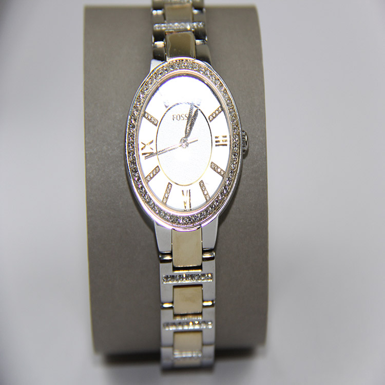 NEW FOSSIL 3 PC SET SILVER+GOLD 2 TONE WATCH+1 BANGLE BRACELET bq2179set