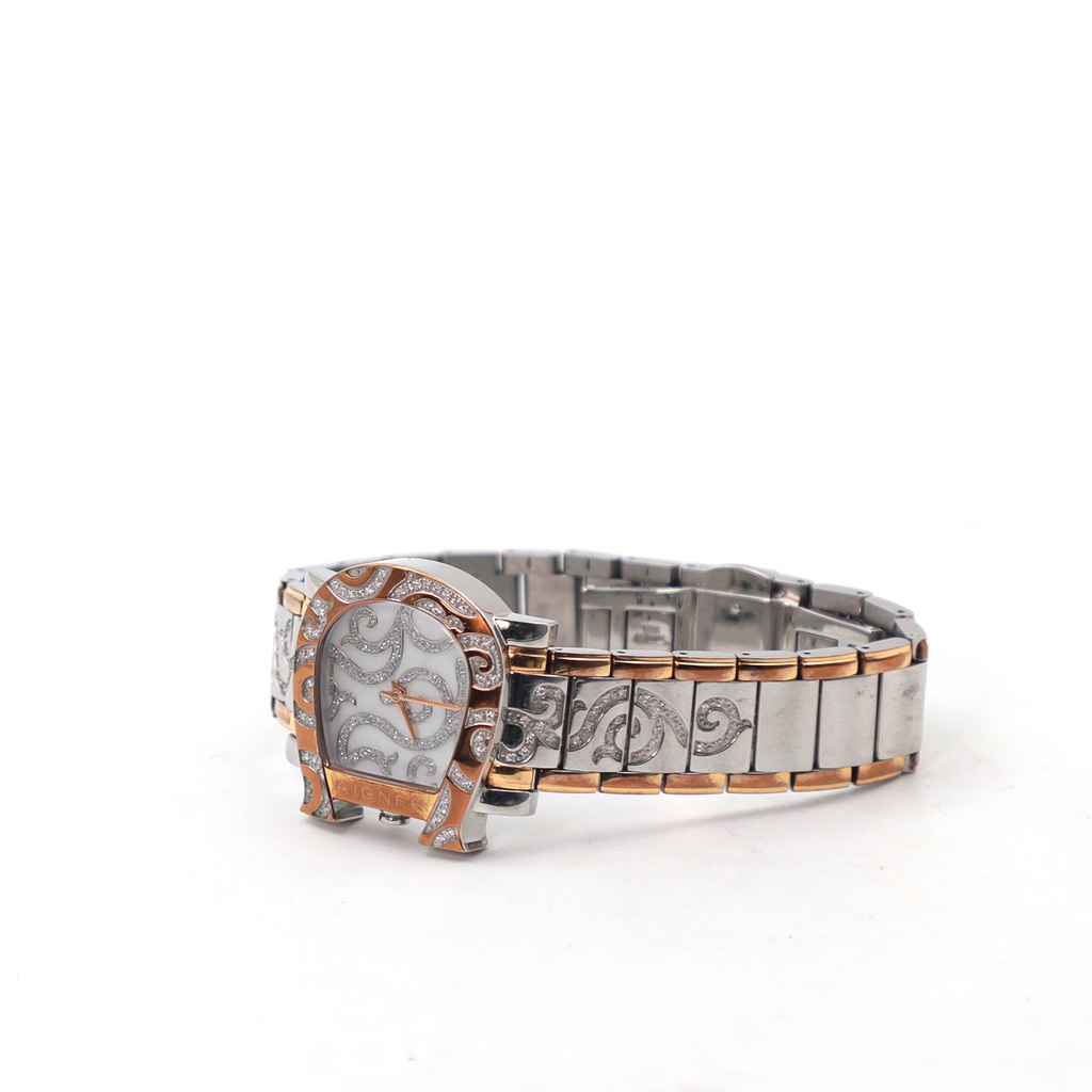 Aigner Mother of Pearl Silver Gold Plated Genua Due A31600 Women's Wristwatch 33 mm