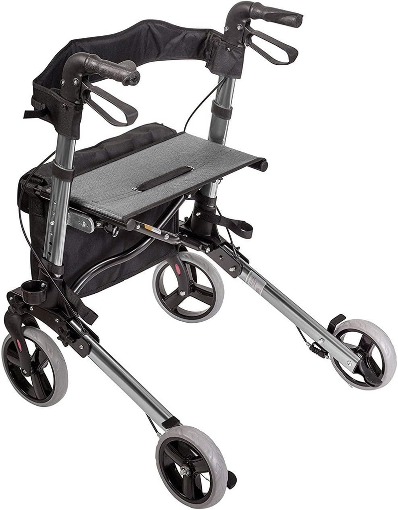 HealthSmart Walker Rollator with Seat and Backrest, Adjustable Handle