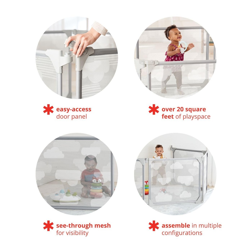 Skip Hop Expandable Baby Gate, Play view Enclosure, Silver Lining Cloud