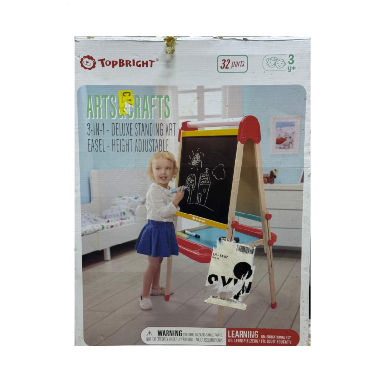 Top Bright Wooden Art Easel for Kids, Toddler Easel Adjustable with Painting Whiteboard, Child Easel