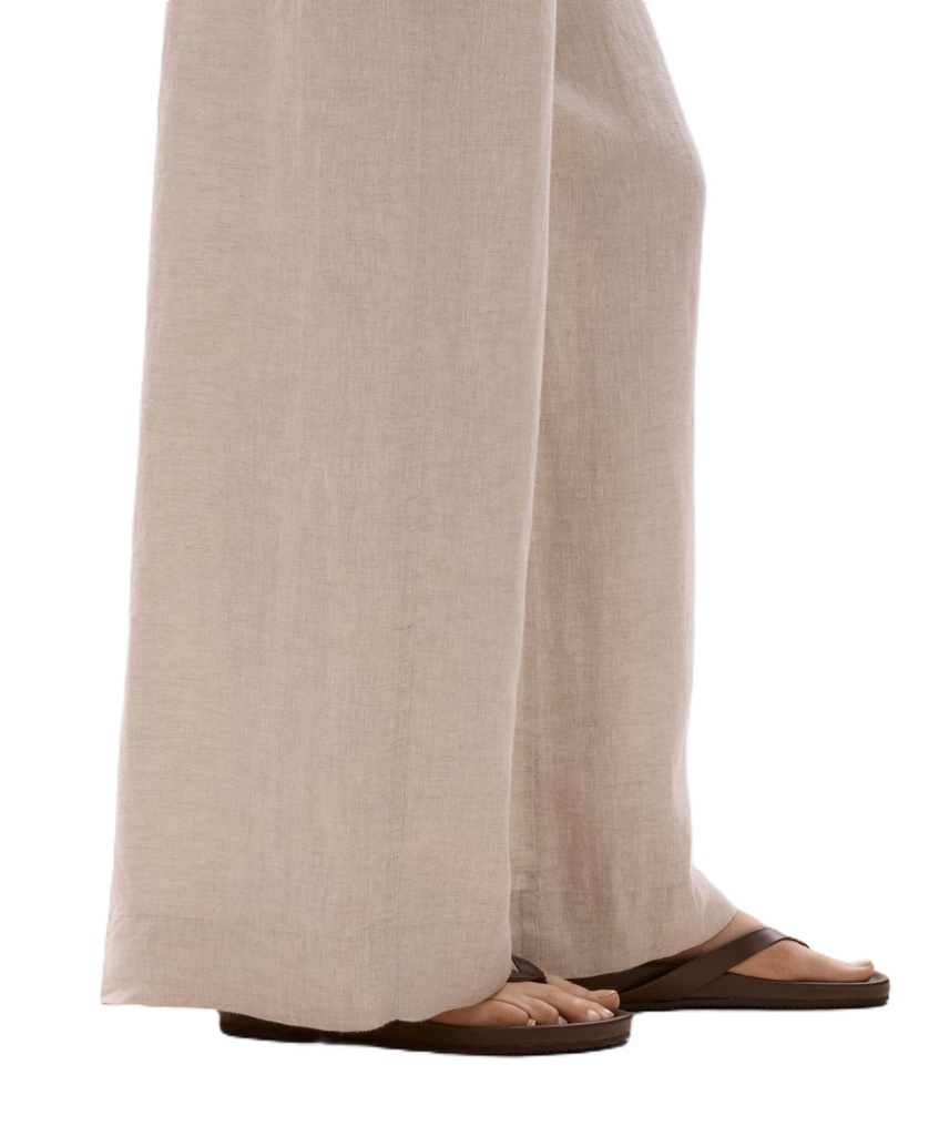 linen wide straight-leg trousers 100% ** Color Sand melange Size : L **