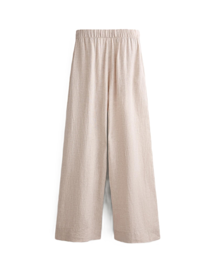 linen wide straight-leg trousers 100% ** Color Sand melange Size : L **