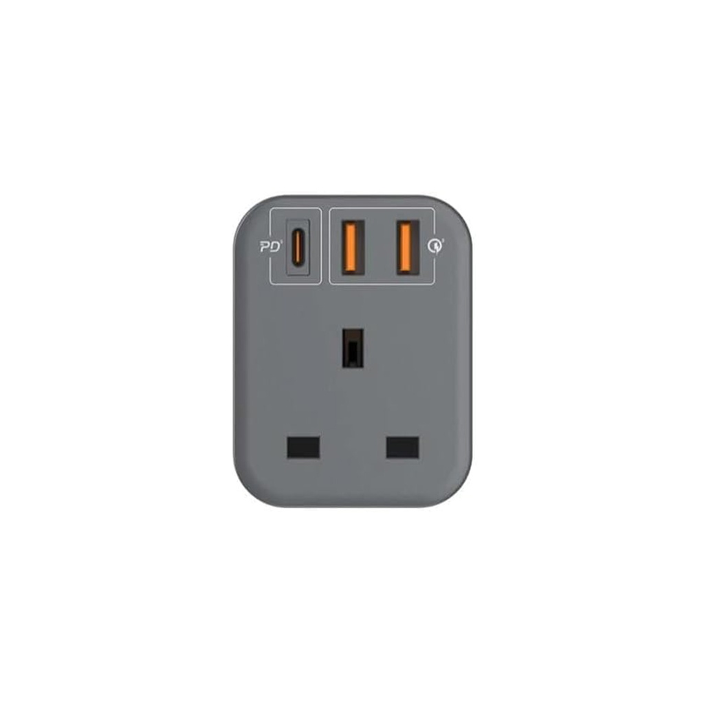 Momax Oneplug 1 Outlet Extension Socket with USB Fast Charging And Multi Ported 2 USB A and 1 USB C (US10UK) Black