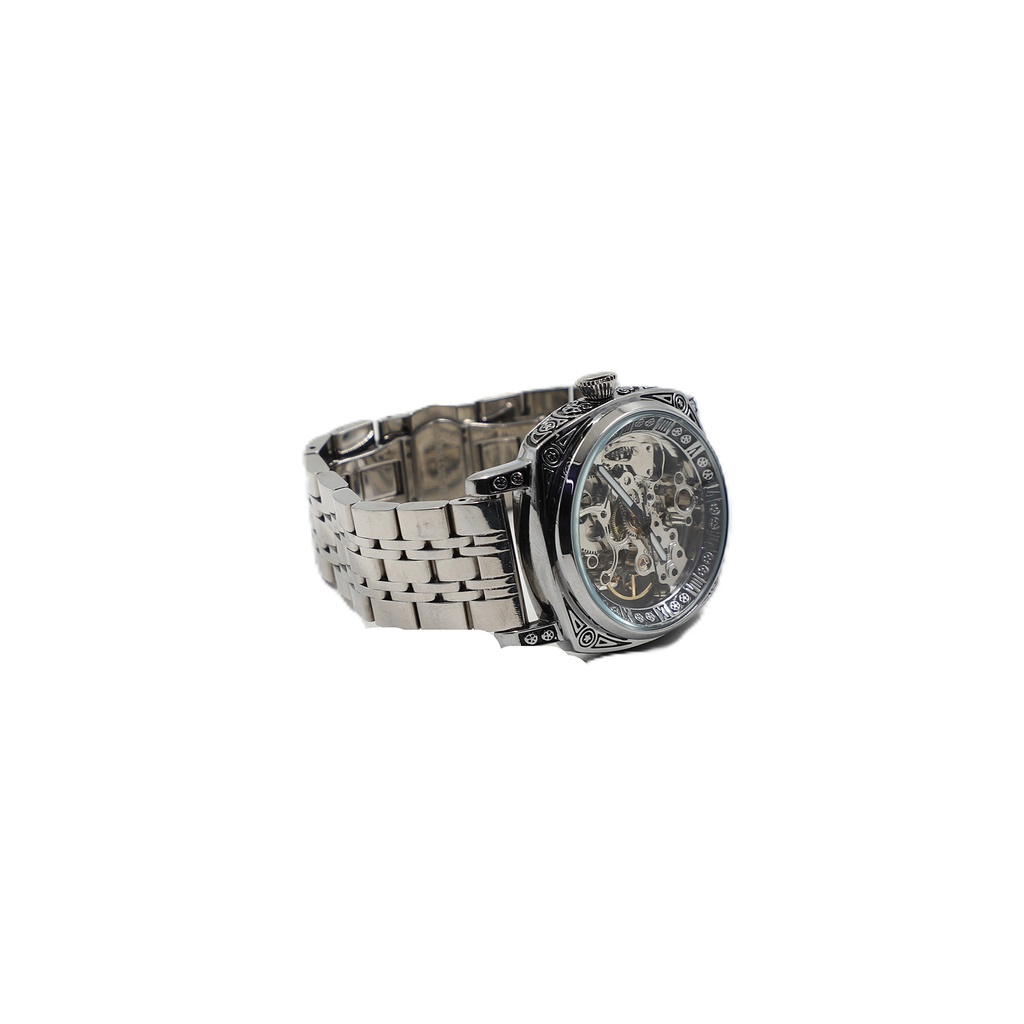 Automatic Luxury Stainless Steel Skeleton Silver Gold Retro Carved Mens Watch