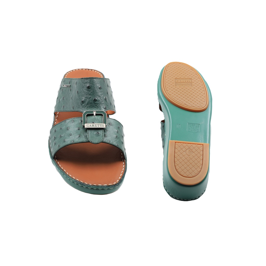 aretti  Florida 1497 Lined  Sandals  Imitation Ostrich  Green Color  Square Buckle Size - 10