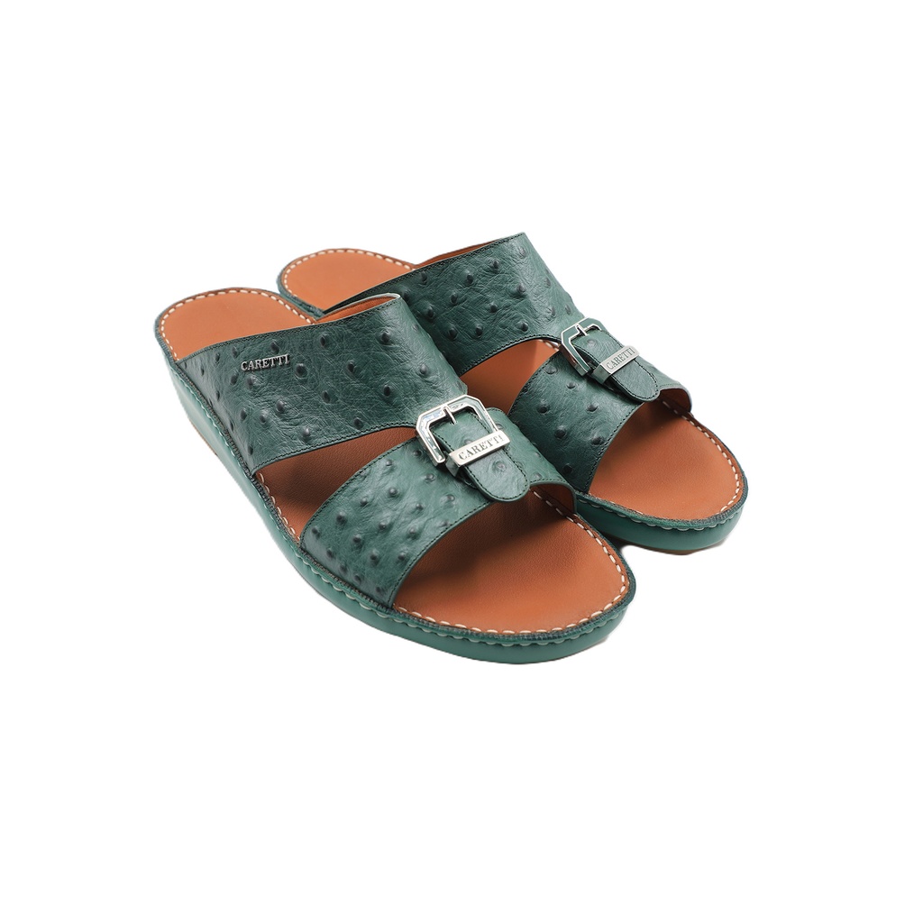 aretti  Florida 1497 Lined  Sandals  Imitation Ostrich  Green Color  Square Buckle Size - 10