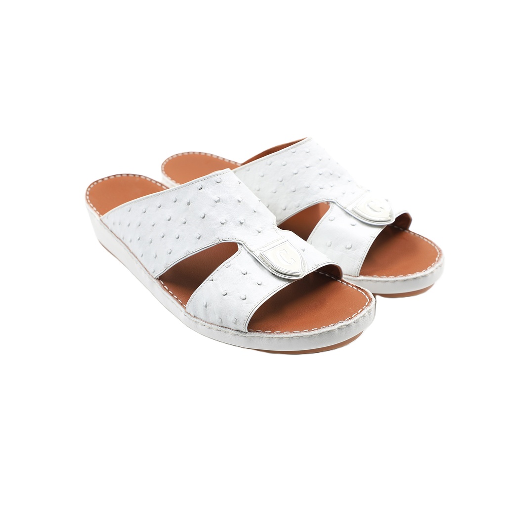 Caretti  Florida 6892 lux Sandals Imitation Ostrich Orig White Color  Square Buckle Size - 12