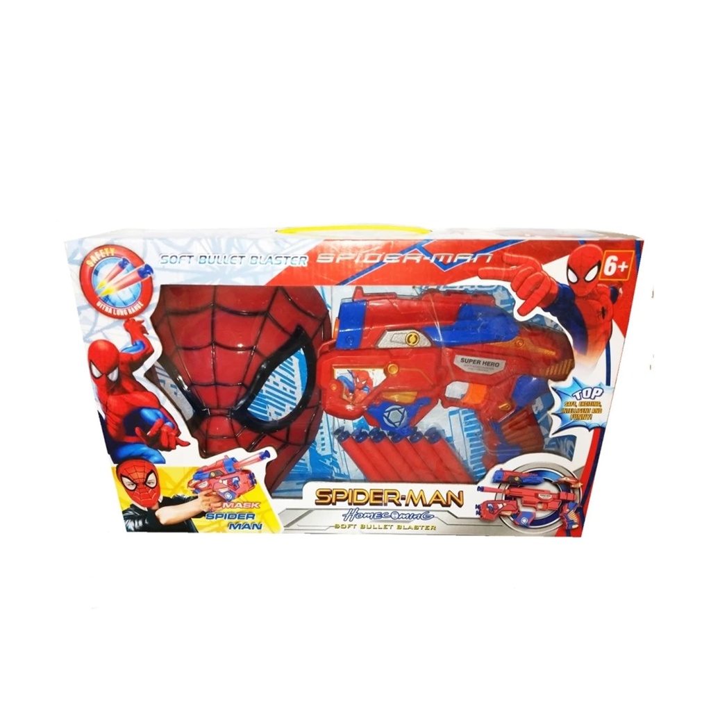 Spider Man Soft Bullet Blaster with Mask for Boys - Blue Red