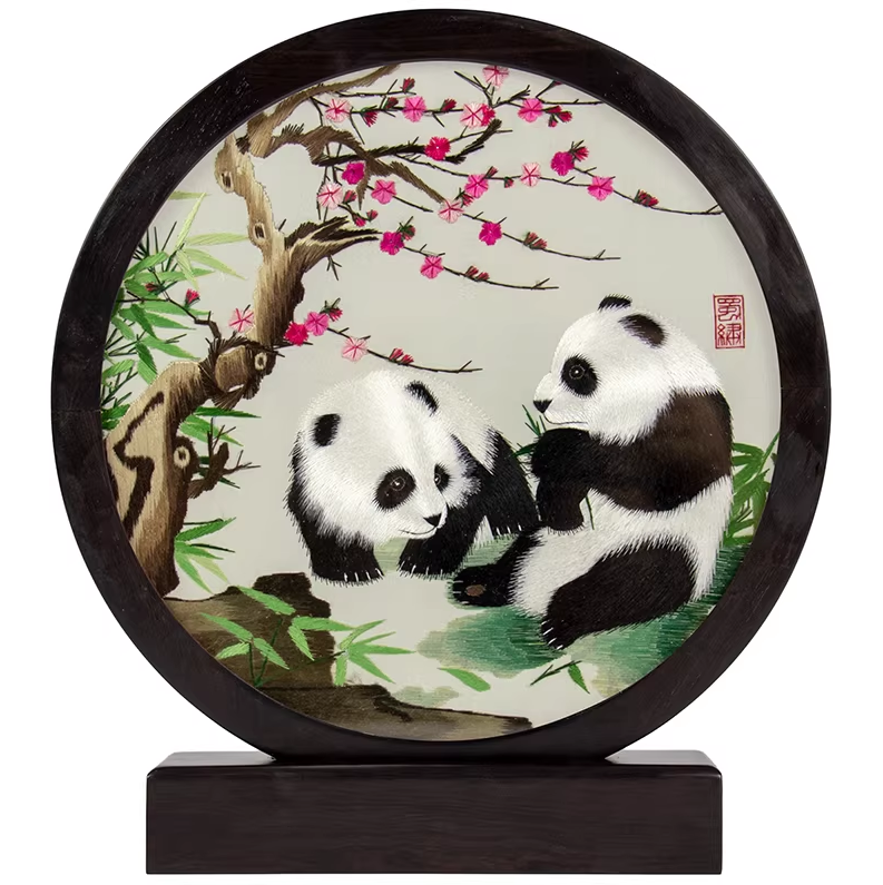 Shu Embroidery Panda Ornament - Sichuan Handicraft Gift