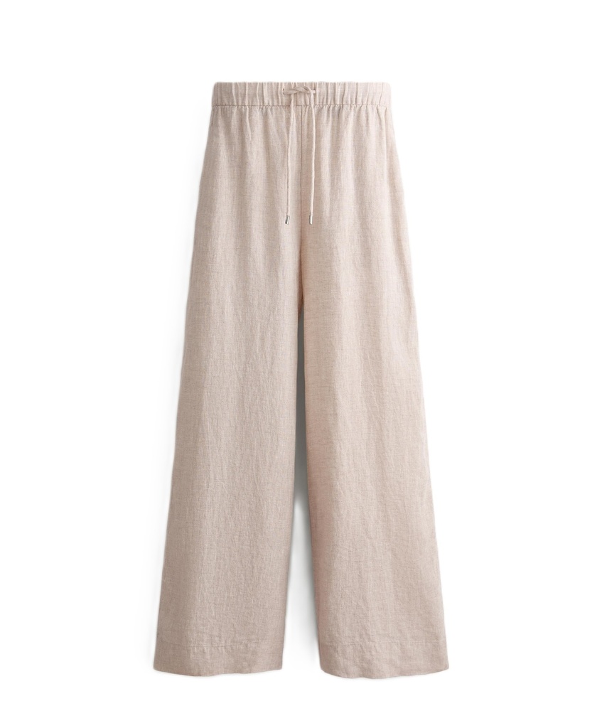 linen wide straight-leg trousers 100% ** Color Sand melange Size : L **