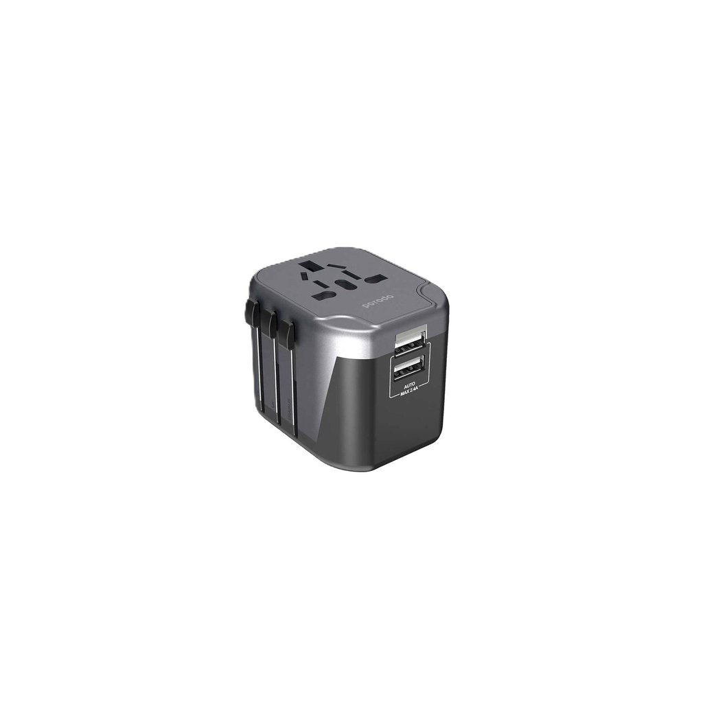 Porodo Dual USB Port Universal Travel Adapter 2.4A - Black | PD-303UTV-BK