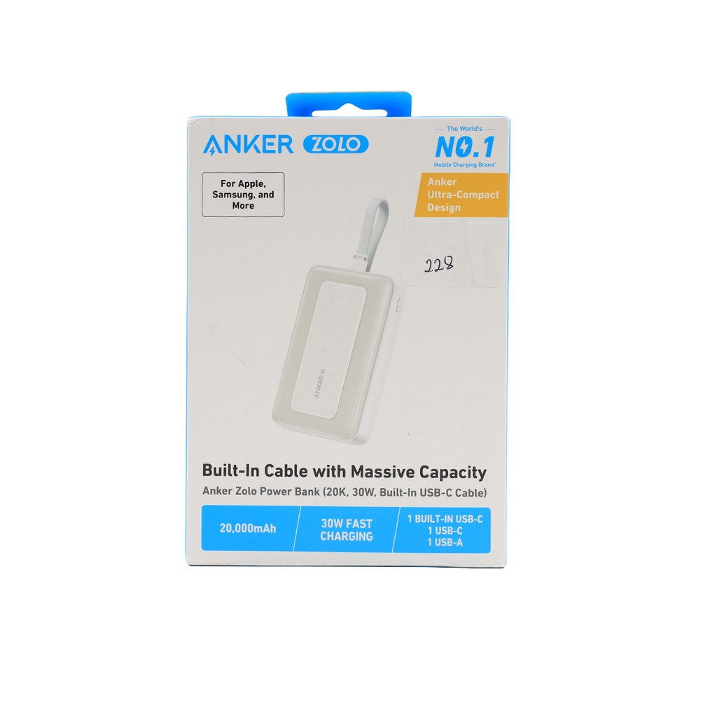 Anker Zolo Power Bank  20K, 30W Built-In USB-C Cable